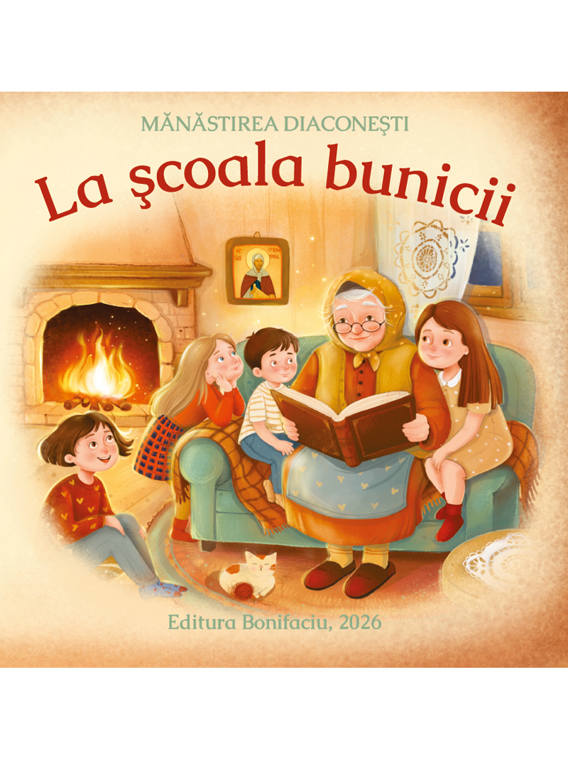 La scoala bunicii Bunica citind copiilor lângă foc rugaciunea Sfantului Efrem Sirul